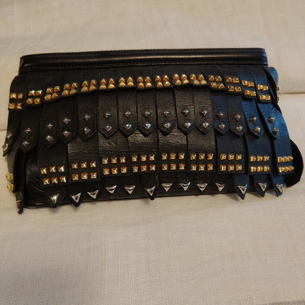 Prada Black and Gold Studded Clutch Bag